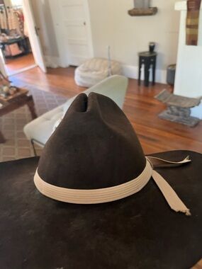 Womens Brown Felt Hat with Cream Ribbon